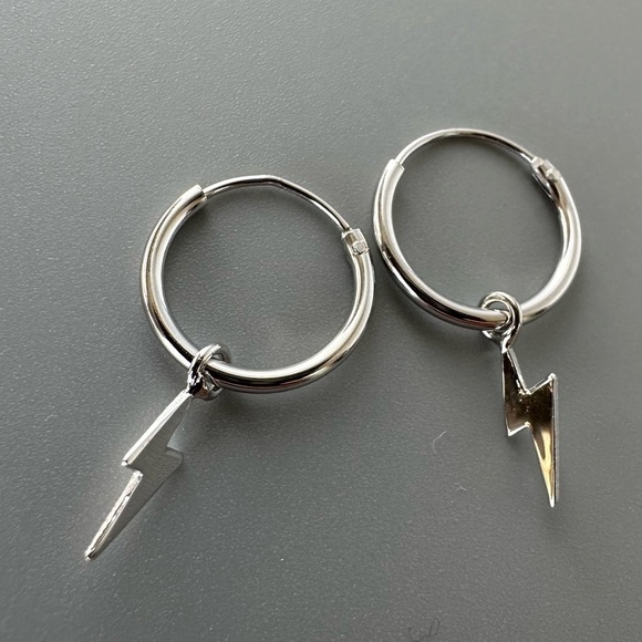 Rhodium Huggie Lightning Bolt Hoops - Picture 6 of 9